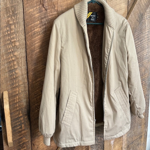 Vintage 70s Sears Outerwear men's full-zip khaki winter jacket brown faux fur - Picture 3 of 11